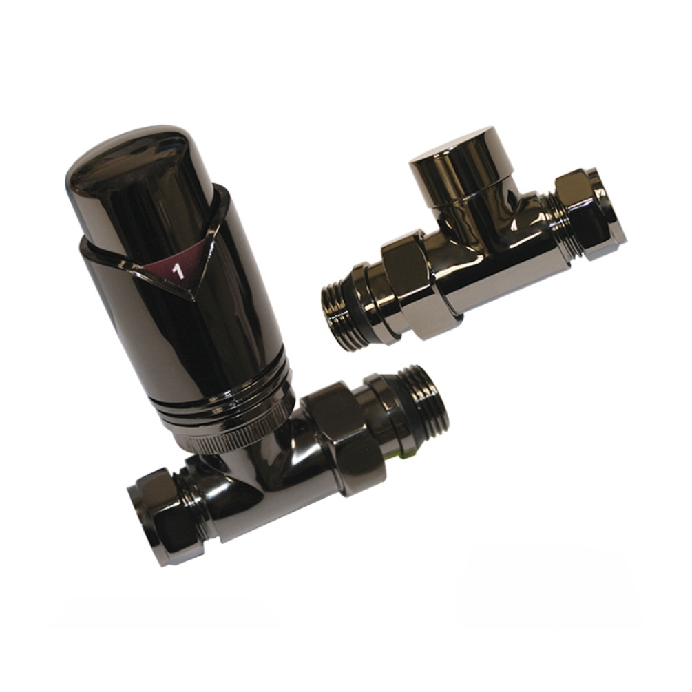 Product Cut out image of the Abacus Ultima Black Nickel Straight Thermostatic Radiator Valve